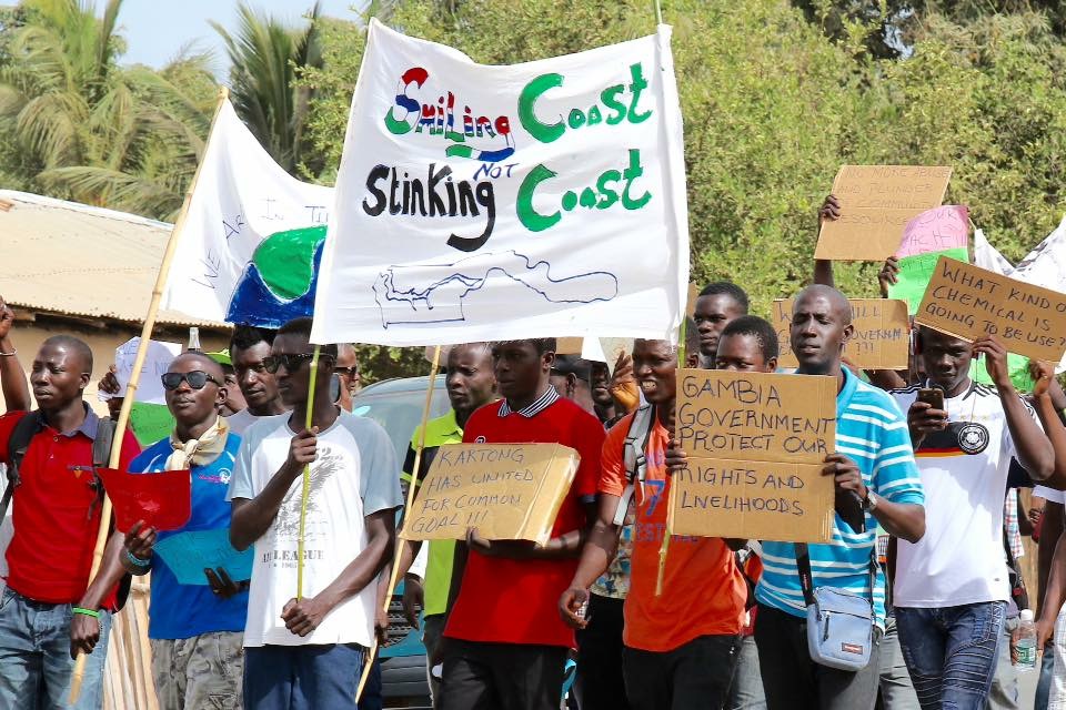 Youths protesting in earlier protests in the village Kartong in the Gambia