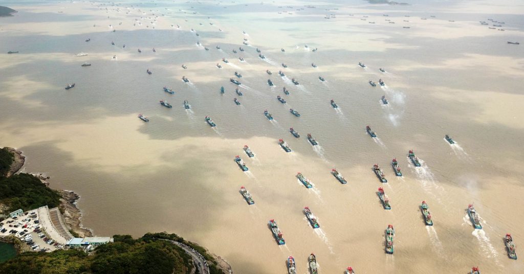 Fishing boats at Shibu fishing port on September 16, 2018 in Ningbo, Zhejiang province of China.