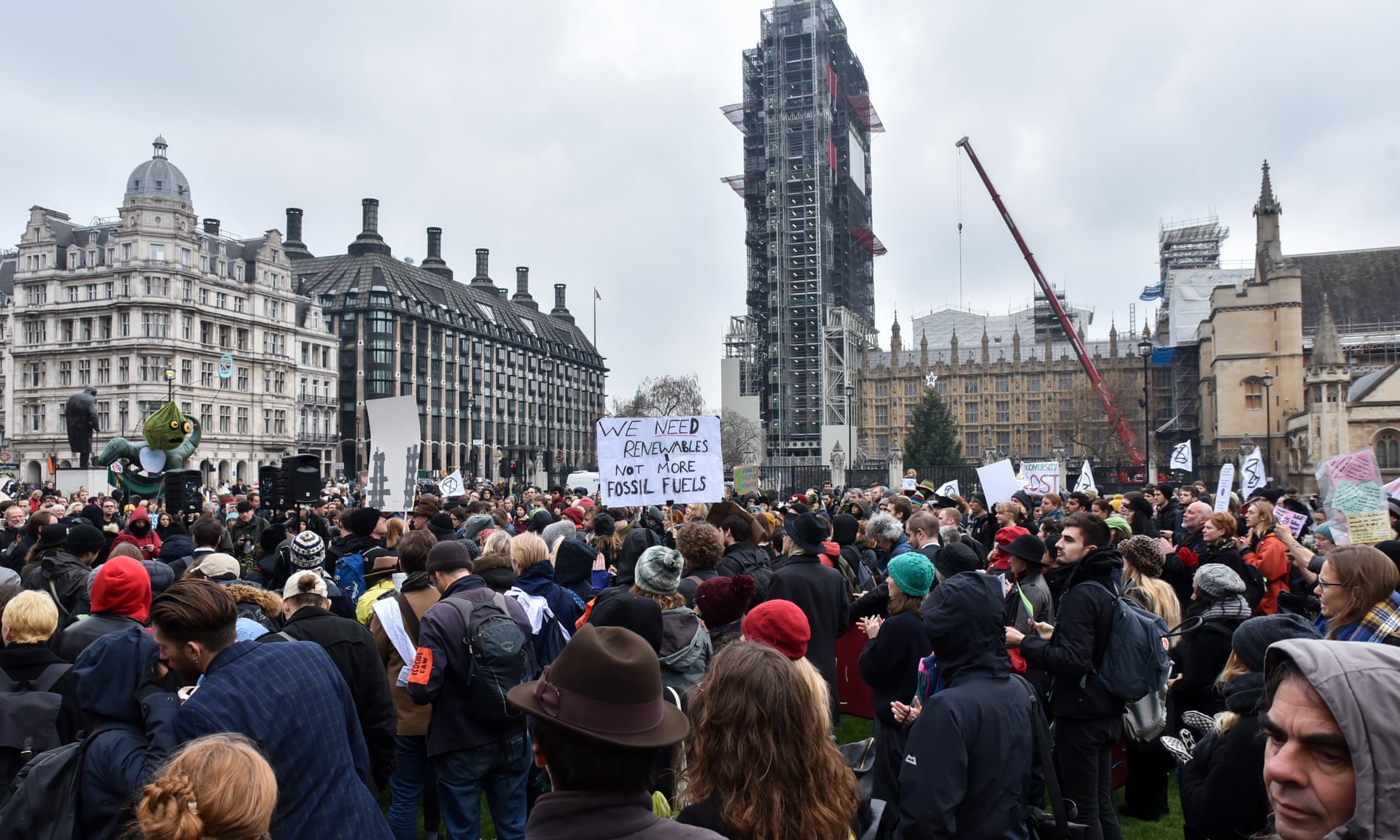 An estimated 1,000 protesters gathered on the green in Parliament Square. Photograph: Matthew Chattle/Barcroft Images
