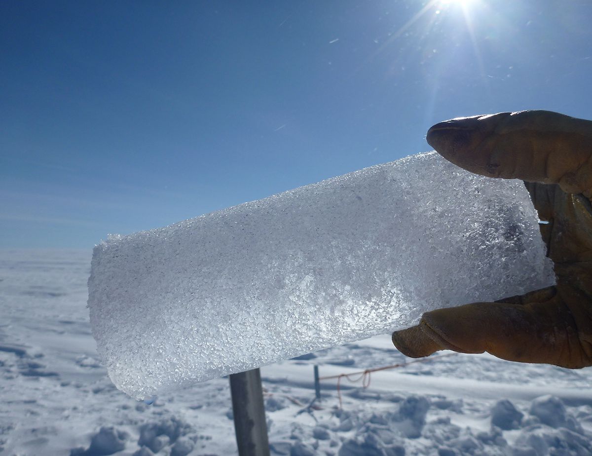 Ancient air stored in ice core bubbles.